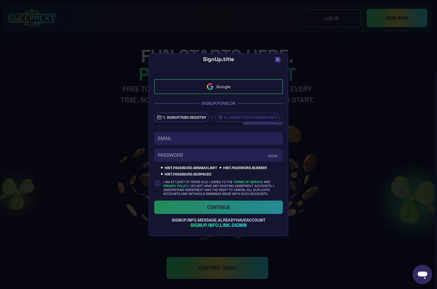 SweepNext Casino screenshot 5